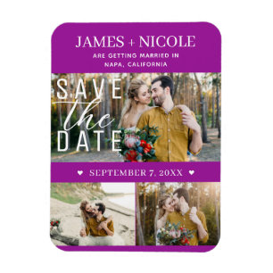 Modern Fuchsia Save the Date Hochzeit 3 Fotos Magnet