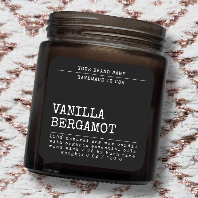 Modern fügen Sie Ihr brandeinfaches Kosmetikkerzen Quadratischer Aufkleber (Von Creator hochgeladen)