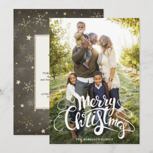 Modern Full Foto Gold Snowflakes Nachricht Feiertagskarte