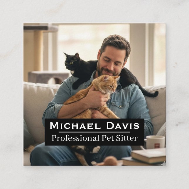 Modern Full Photo Pet Sitter Square Business Card  Quadratische Visitenkarte (Vorderseite)