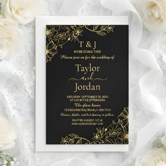 Modern Full Photo Wedding Floral Border Folieneinladung