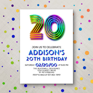 Modern Fun 20. Geburtstag Einladung