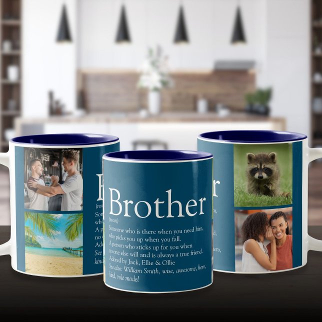 Modern Fun 4 Foto Collage Brother Definition Zweifarbige Tasse (Modern Fun 4 Photo Collage Brother Definition Two-Tone Coffee Mug)