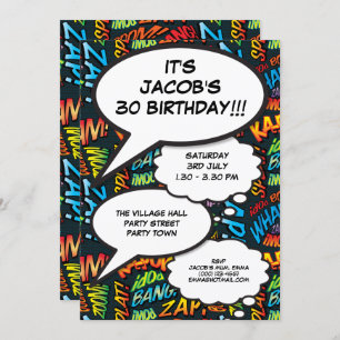 Modern Fun Birthday Party Comic buchen jedes Alter Einladung