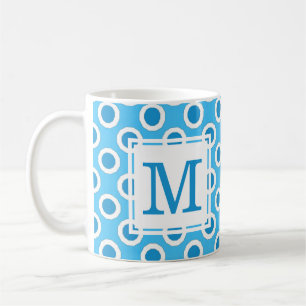 Modern Fun Blue & White Big Dots Monogram Kaffeetasse
