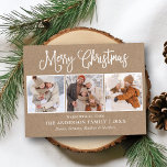 Modern Fun Calligraphy Christmas Kraft 3 Foto Postkarte<br><div class="desc">Modern Fun Calligraphy Script Frohe Weihnachten 3 Foto Kraft Holiday Postcard</div>