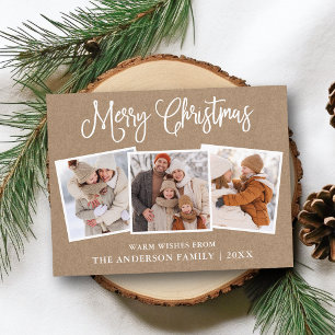 Modern Fun Calligraphy Christmas Kraft 3 Fotos Postkarte