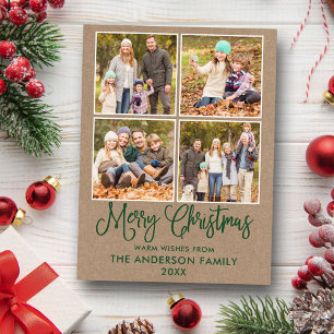 Modern Fun Calligraphy Christmas Kraft 4 Foto Postkarte