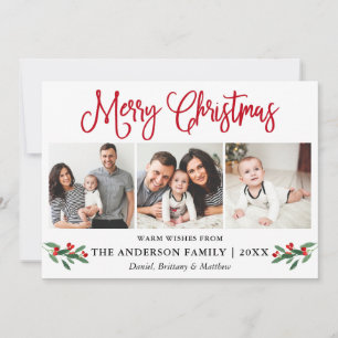 Modern Fun Calligraphy Christmas Red Holly 3 Foto Feiertagskarte