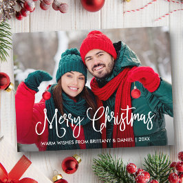 Modern Fun Calligraphy Couple Foto Weihnachten Postkarte