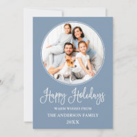 Modern Fun Calligraphy Round Photo Frame Blue