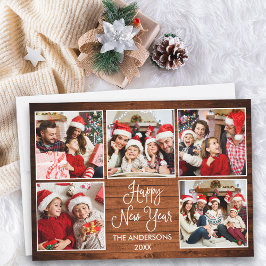 Modern Fun Calligraphy Wood 5 Foto Neues Jahr Feiertagskarte