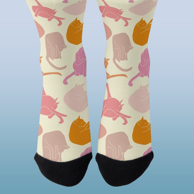 Modern Fun Cat Muster Rosa Orange Socken (Fun cat pattern socks)