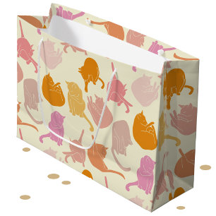 Modern Fun Cat Muster Rosa Orangenpfirsich Große Geschenktüte