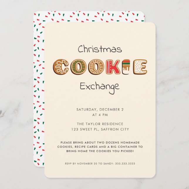 Modern Fun Christmas Cookie Exchange Party Einladung (Vorne/Hinten)