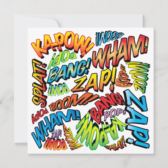 Modern Fun Colorful Comic Book Typografy Einladung (Vorderseite)