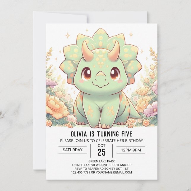 Modern Fun Dinosaur Digitaler Geburtstag Einladung (Vorderseite)