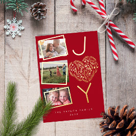 Modern Fun Drei Foto Red Joy Freuden Weihnachten Folien Feiertagskarte