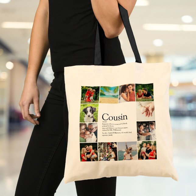 Modern Fun Foto Klebemasse Cousin Definition Tragetasche (Modern Fun Photo Collage Cousin Definition Tote Bag)
