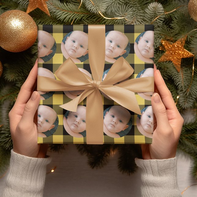 Modern Fun Gelb Kariert & Foto Wrapping Paper Geschenkpapier (Von Creator hochgeladen)
