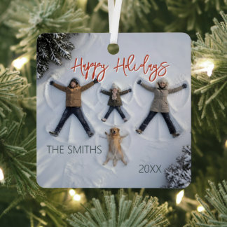Modern & Fun "Happy Holidays" Photo Ornament Aus Metall
