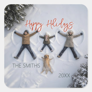 Modern & Fun "Happy Holidays" Photo Quadratischer Aufkleber