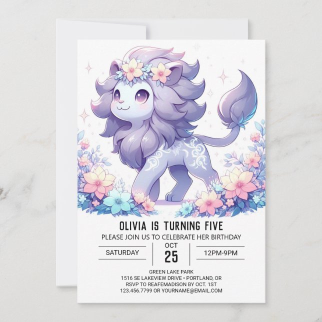 Modern Fun Lion Digital Geburtstag Einladung (Vorderseite)