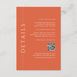 Modern Fun Orange Wedding Details Einfügen QR Code Begleitkarte