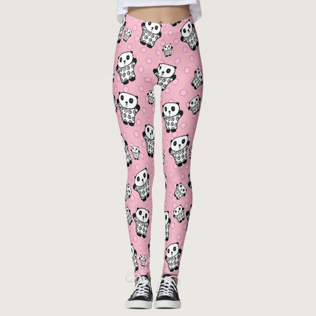 Modern Fun Pink Panda Bären Polka Dot Leggings (Vorderseite)