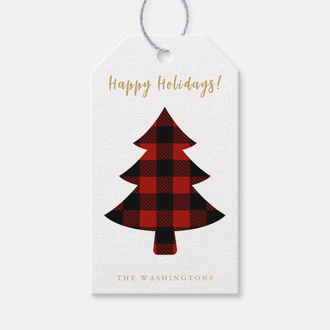 Modern Fun Red Buffalo Karierter Weihnachtsbaum Geschenkanhänger (Vorderseite)