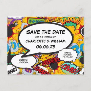 Modern Fun Save the Date Comic Book Ankündigungspostkarte