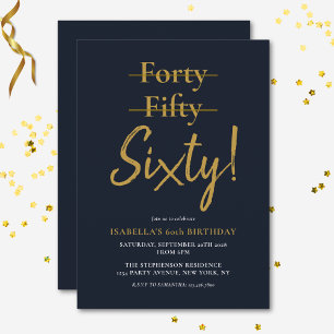 Modern Fun Sixty Navy Blau Gold 60. Geburtstag  Einladung