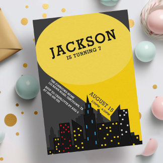 Modern Fun Superhero Boys Birthday Einladung