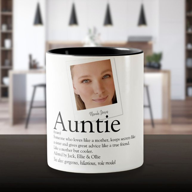 Modern Fun Tante Tuntie Definition Foto Zweifarbige Tasse (Modern Fun Aunt Auntie Definition Photo Two-Tone Coffee Mug)