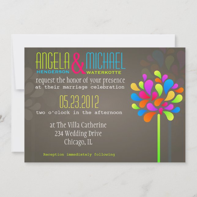 Modern & Fun Tree Rainbow Wedding Einladung (Vorderseite)