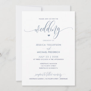 Modern Fun Wedding Typografie Dusty Blue Einladung