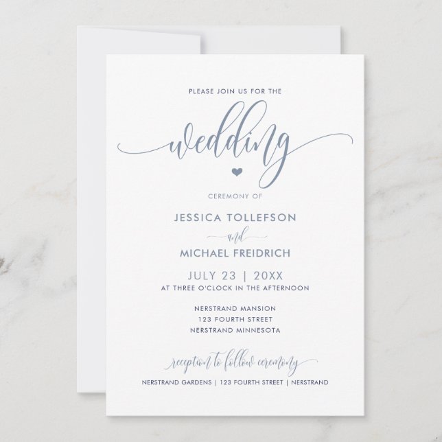 Modern Fun Wedding Typografie Dusty Blue Einladung (Vorderseite)