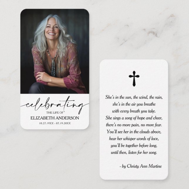 Modern Funeral Memorial Prayer Photo Card Visitenkarte (Vorne/Hinten)