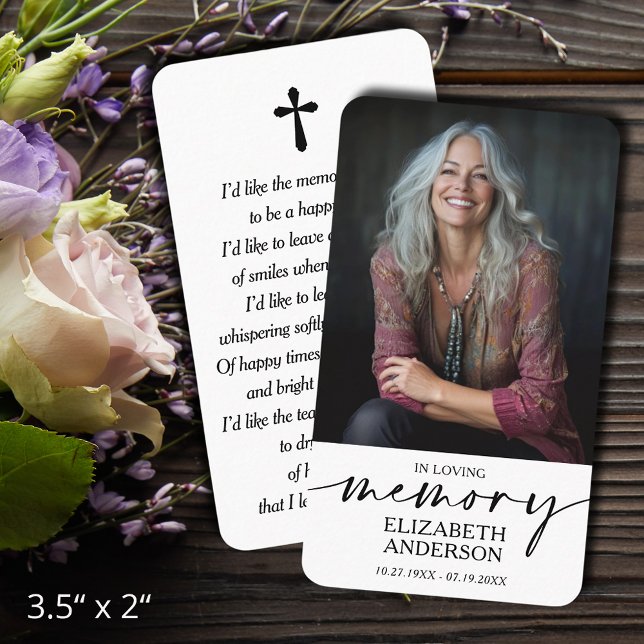 Modern Funeral Memorial Prayer Photo Card Visitenkarte (In Loving Memory funeral memorial photo prayer cards - bookmarks, default size 3.5" x 2" )