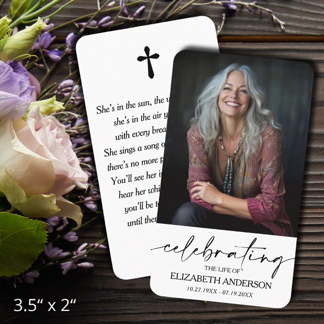 Modern Funeral Memorial Prayer Photo Card Visitenkarte (Celebration of Life funeral memorial photo prayer cards - bookmarks, default size 3.5" x 2" )
