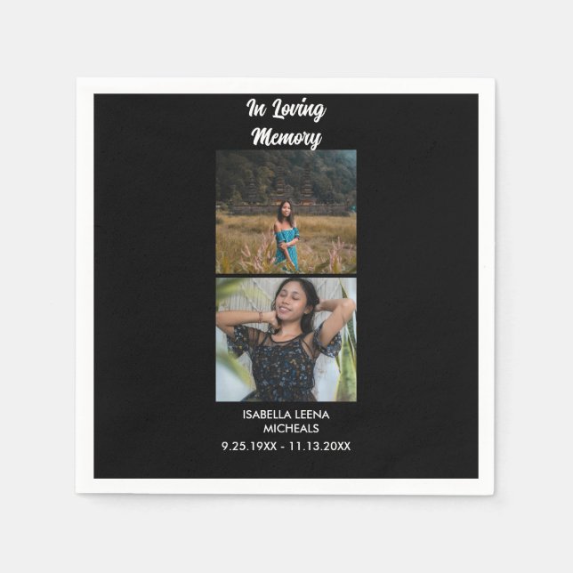 Modern Funeral Personalized 2 Photo Memoria Serviette (Vorderseite)
