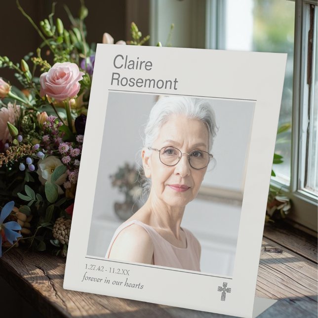 Modern Funeral Photo Cross Pedestal Sign Sockelschild (Modern Funeral Photo Cross Pedestal Sign
)