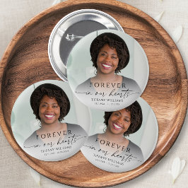 Modern Funeral Photo Memorial Forever Hearts Button