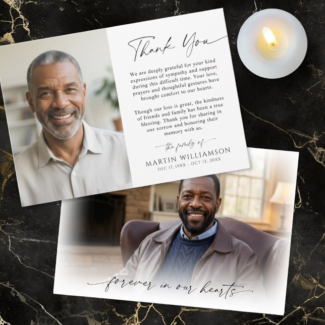 Modern Funeral Script Thank You 2 Photos Dankeskarte (Von Creator hochgeladen)