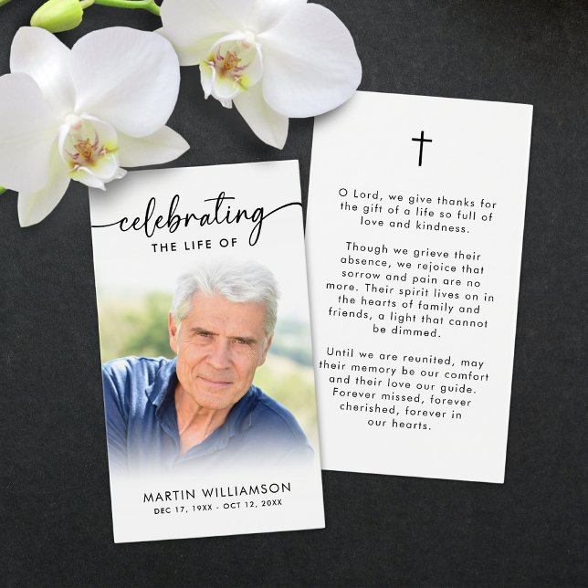 Modern Funeral Sympathy Photo Cross Prayer Card (Von Creator hochgeladen)