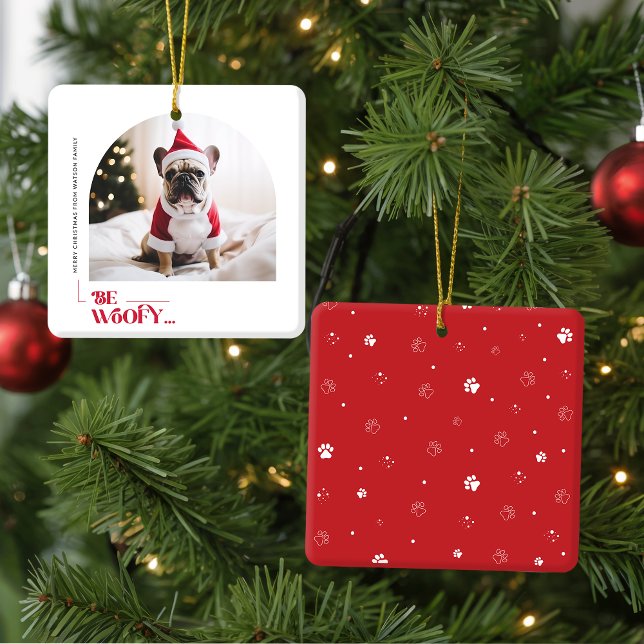 Modern Funny Family Pet Dog Arch Photo Christmas Keramikornament (Von Creator hochgeladen)