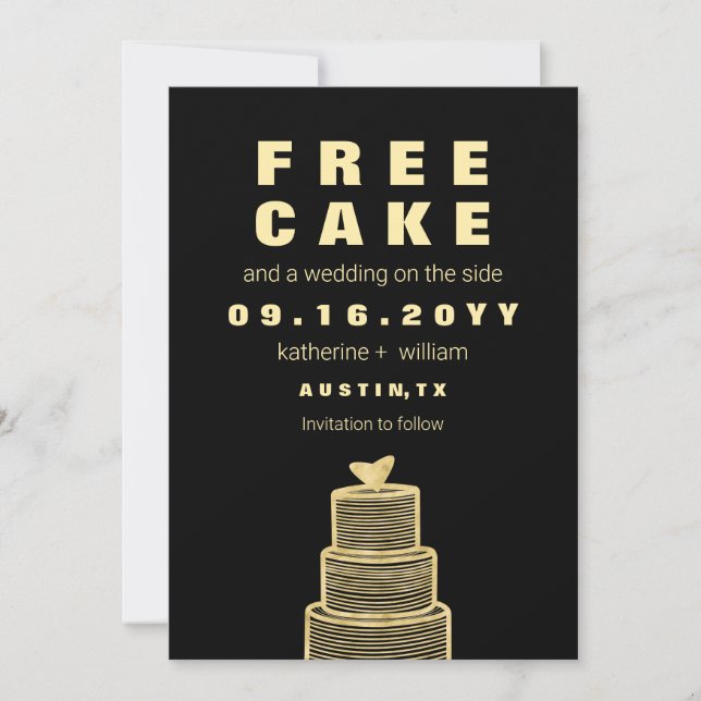 Modern Funny Free Cake Imitats Goldfoil Hochzeit Save The Date (Vorderseite)