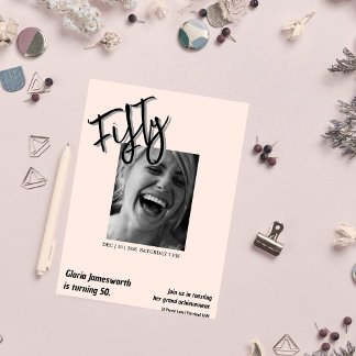 Modern Funny Light Pink Photo 50th Birthday  Einladung