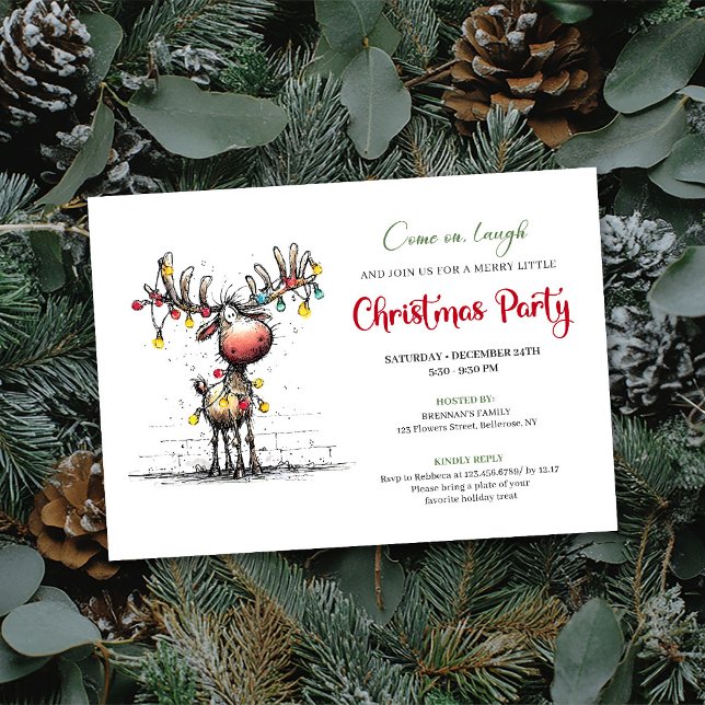 Modern funny reindeer Christmas party invitation Einladung (Modern funny reindeer Christmas party invitation

)