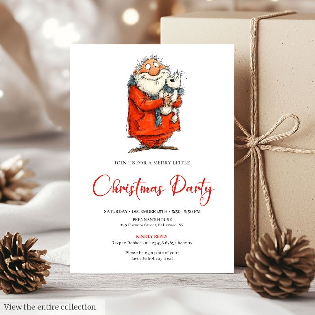 Modern Funny Santa Red Green Holiday Invitation Einladung (Modern Funny Santa Red Green Holiday Invitation)